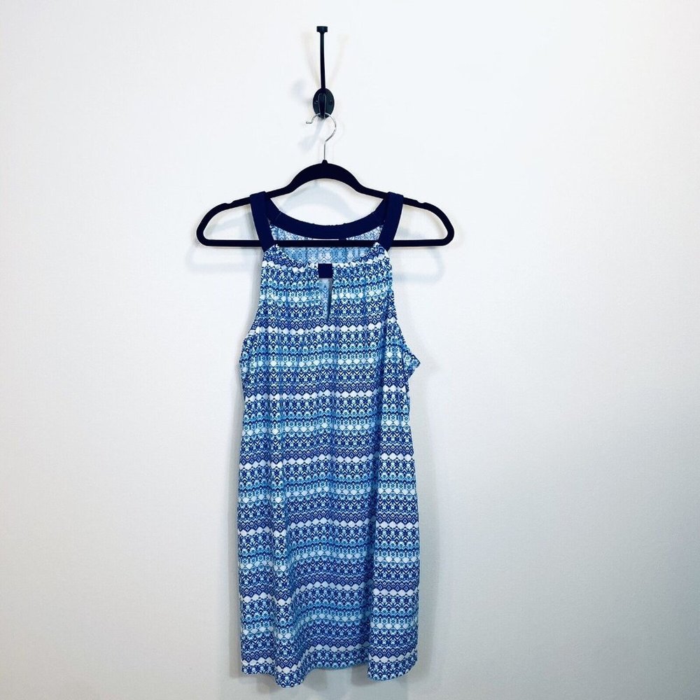Womens Cabana Life XL Sleeveless Shift Dress Halter Cut Out Blue Print
